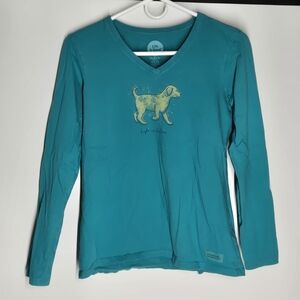 Life Is Good Turquoise Long Sleeve Tee with Dog Design